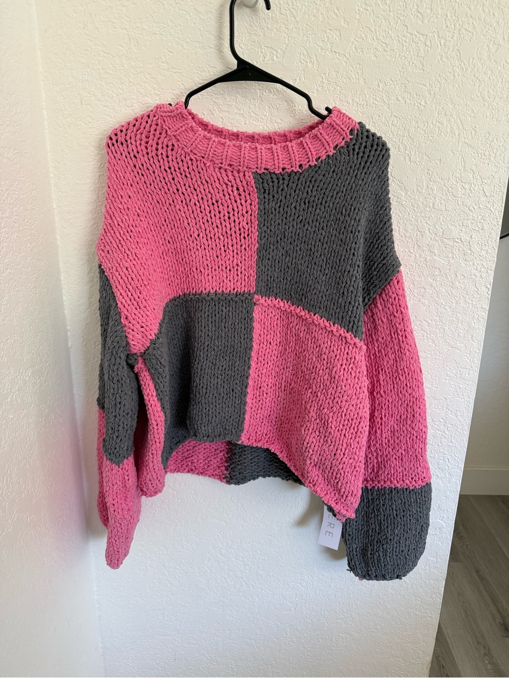 Vici Pink & Gray Chunky Colorblock Crewneck Sweater